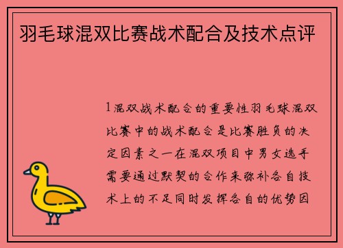 羽毛球混双比赛战术配合及技术点评